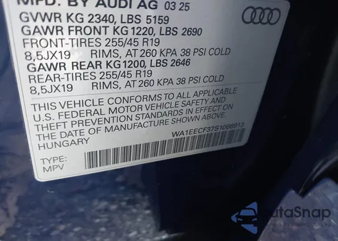 2025 Audi Q3 Premium 45 Tfsi S Line Quattro Tiptronic from USA, damaged, VIN WA1EECF37S1068913